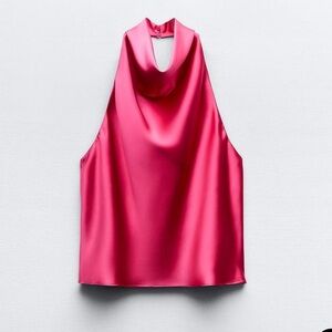 Zara hot pink satin effect halter top